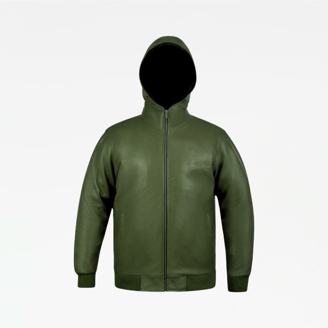Slickz Leather Zip Up Hoodie (Army Green)