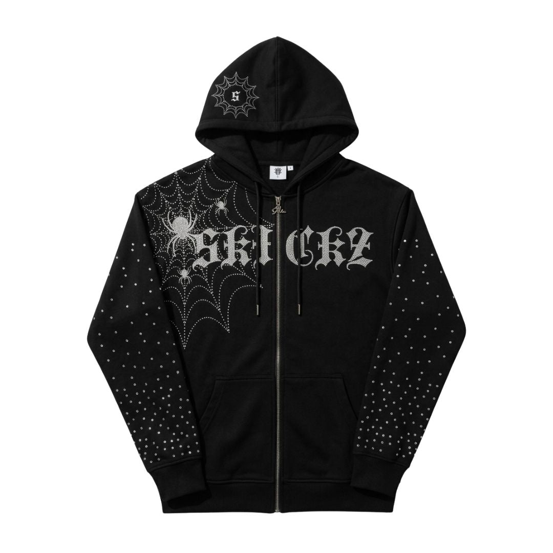 SLICKZ Studded Spider Web Zip Hoodie | Nothing But Goodz
