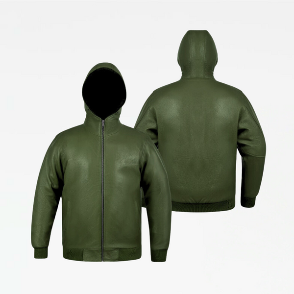Slickz Leather Zip Up Hoodie (Army Green)