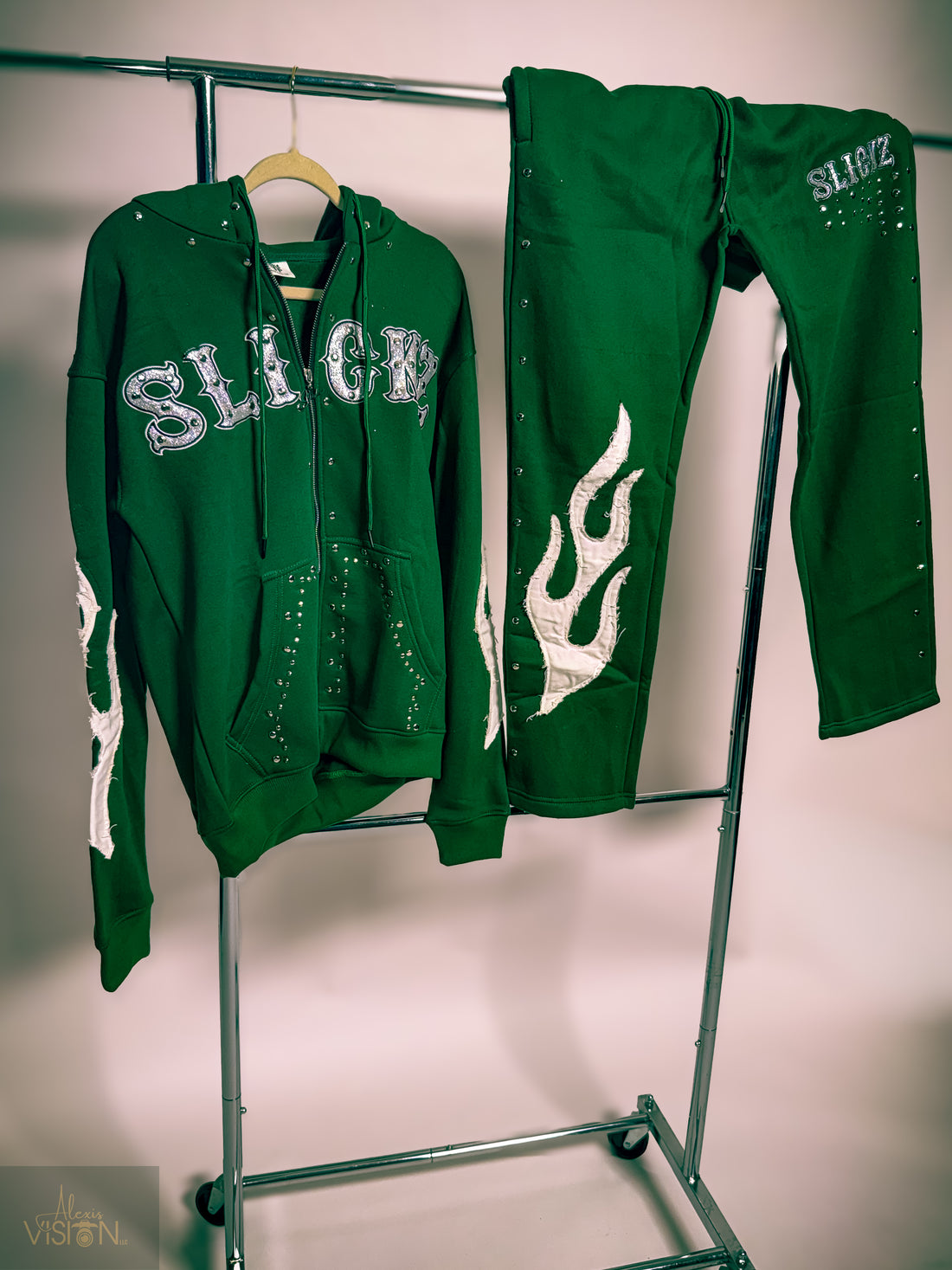 Money Green Flame Sweatsuit