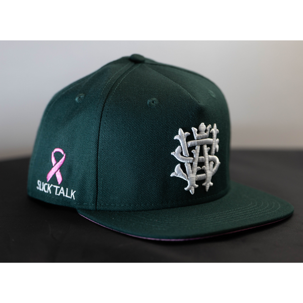 Forest Green & White Breast Cancer Awareness Slick Walk Snapback