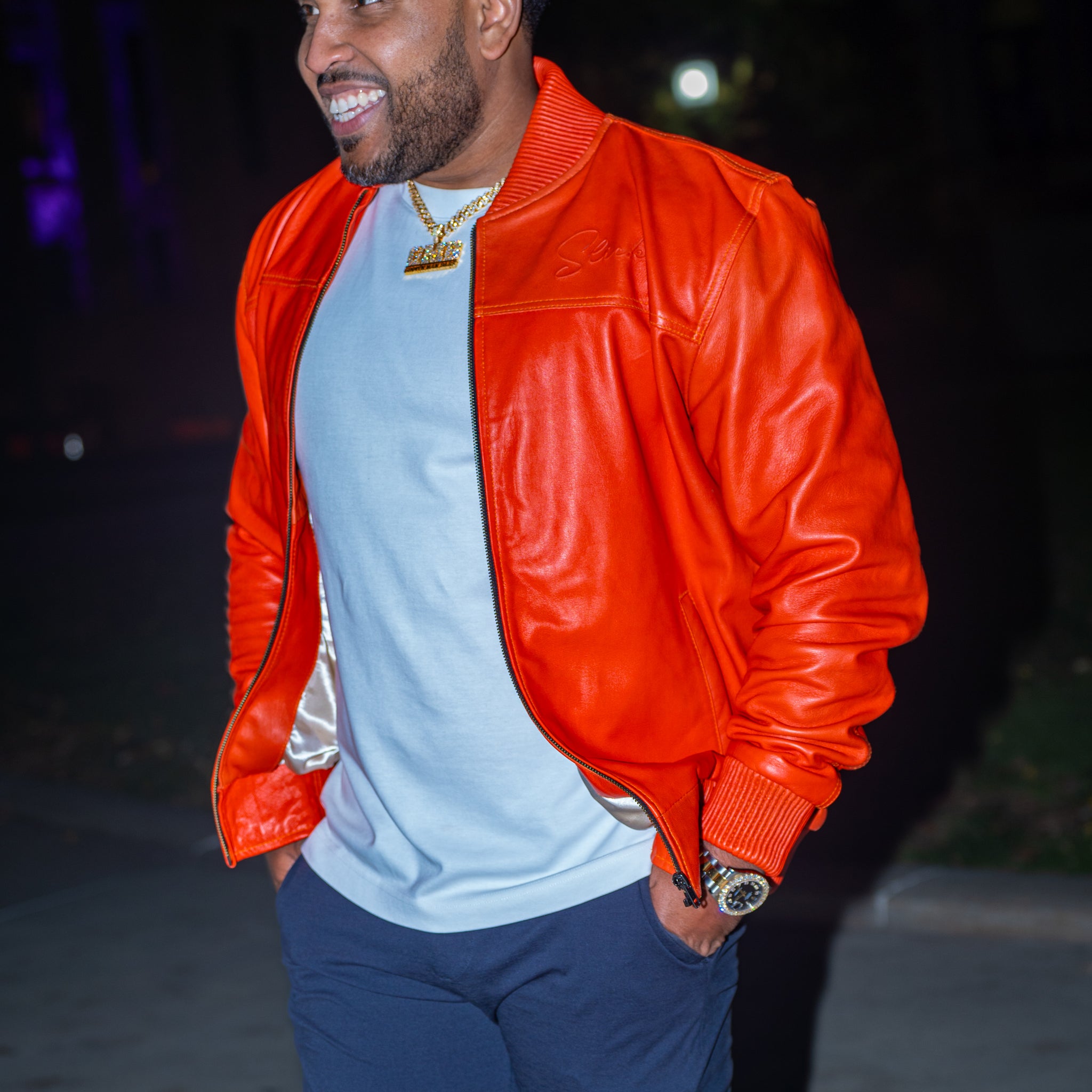 Burnt Orange Butter Soft Leather Bomber Jacket