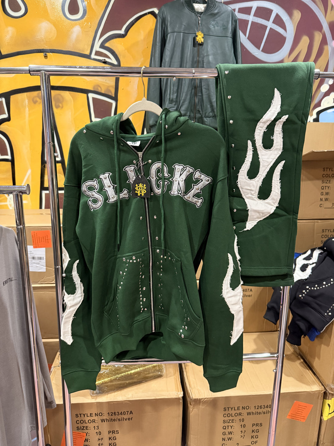 Money Green Flame Sweatsuit