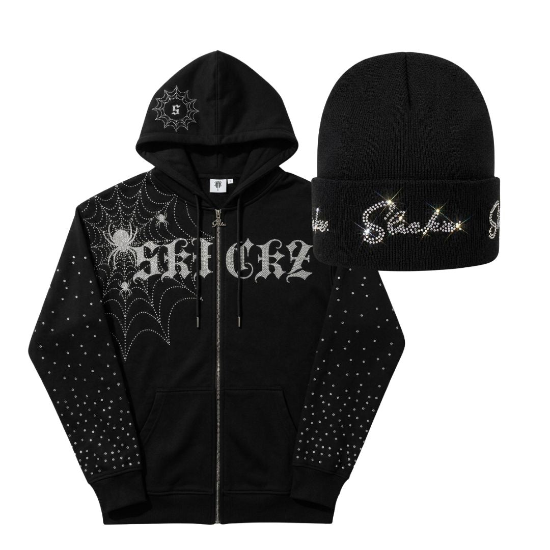 SLICKZ Studded Spider Web Zip Hoodie | Nothing But Goodz