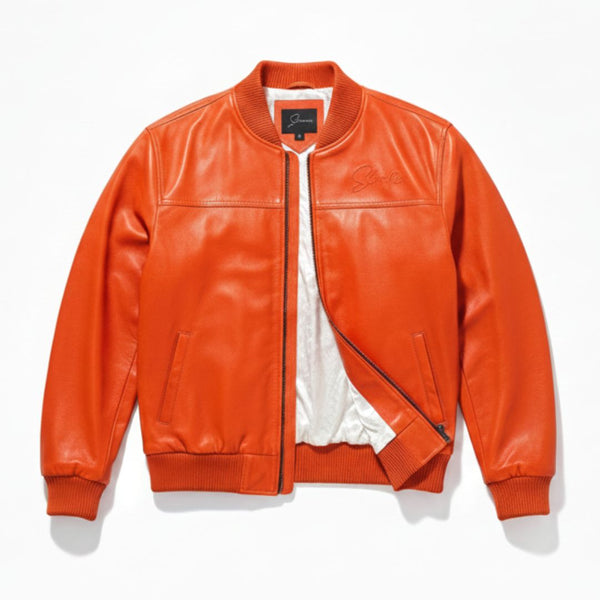 Burnt Orange Butter Soft Leather Bomber Jacket