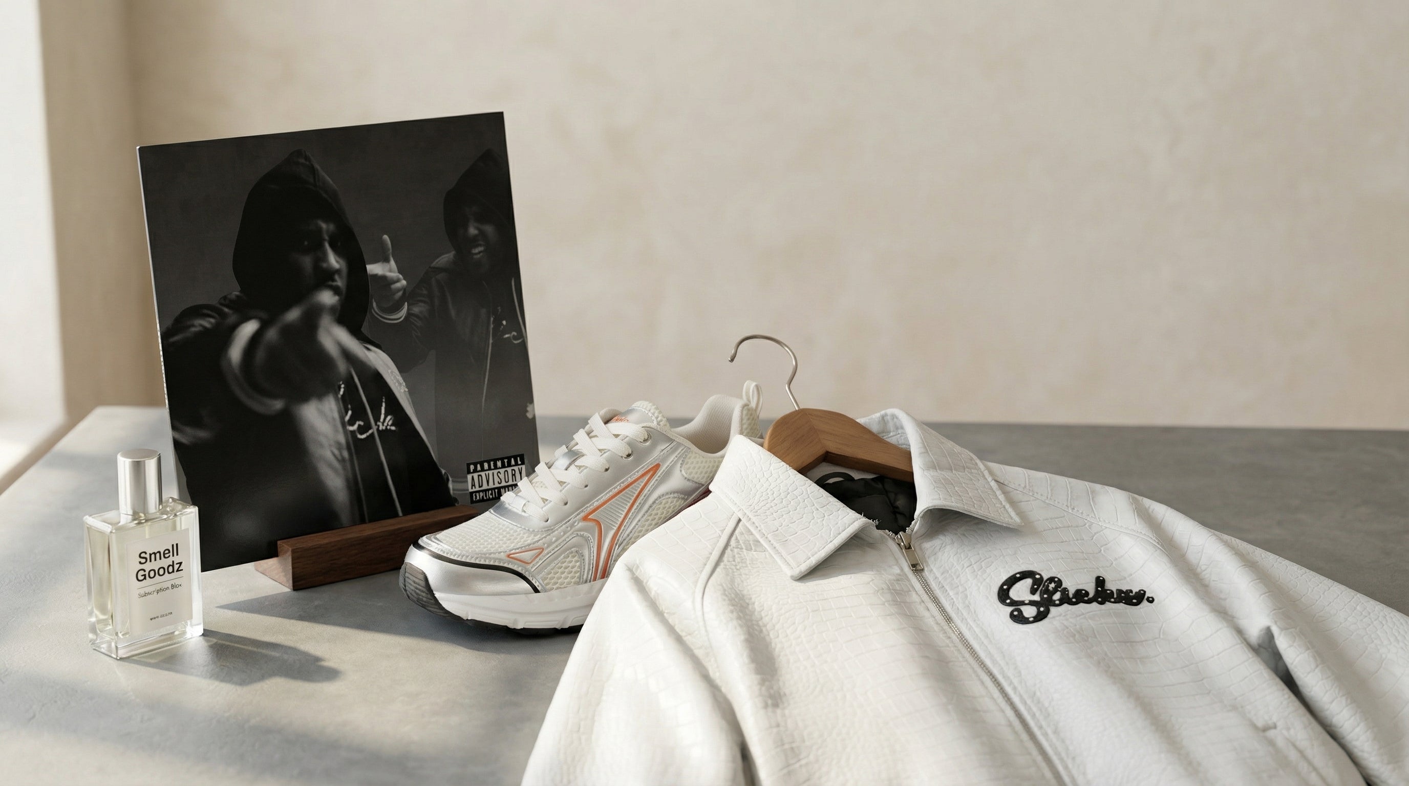 nothing but goodz — HERO banner featuring Smell Goodz cologne bottle with subscription box mockup